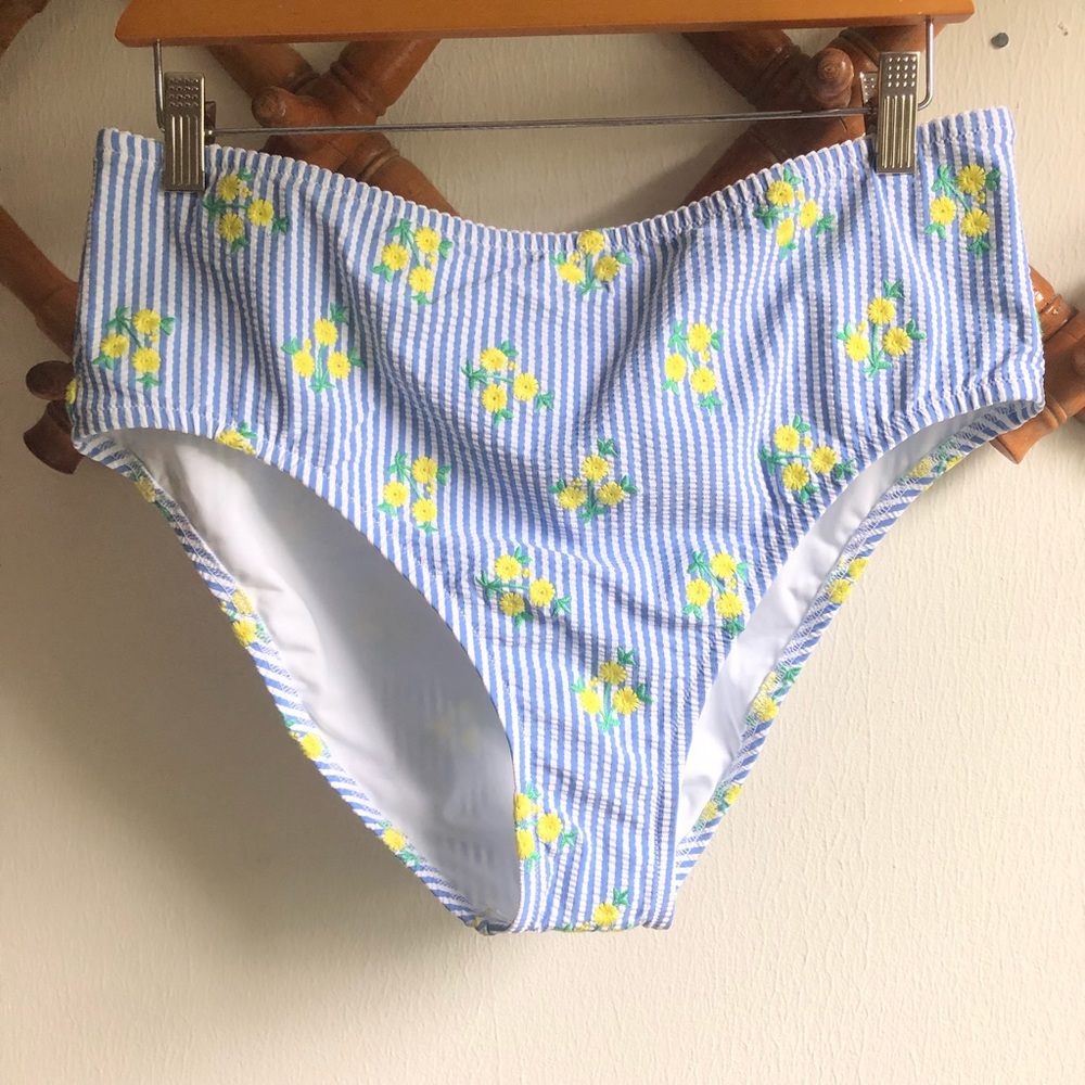 J. Crew L Pinstripe Floral Swim Bottoms